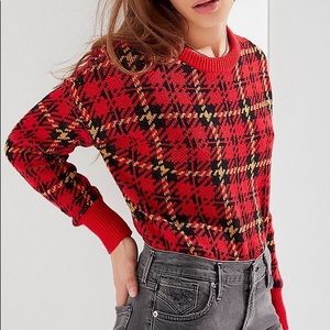 Urban Outfitters Plaid Fitted Crew Neck Sweater